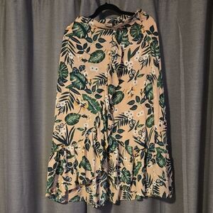 Lulu's Botanical A-Line Skirt in Green and Cream
